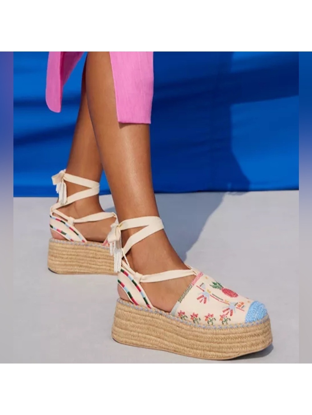 FARM Rio Paradise Bead Embellished Espadrille Platform Shoes Size 11 NWT+DustBag